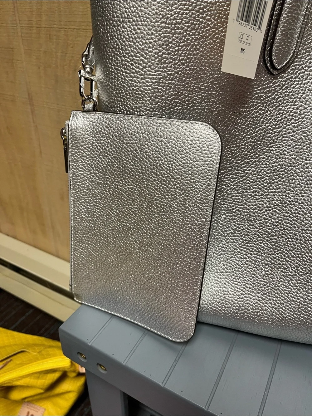 Michael Kors Metallic Silver Pebbled Leather Tote with Wristlet - Picture 3 of 4